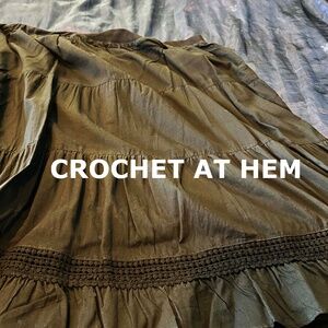 PEASANT SKIRT, COTTON, BLACK, SIZE 4X, TIERED SKIRT, CROCHET LACE DETAIL AT HEM,